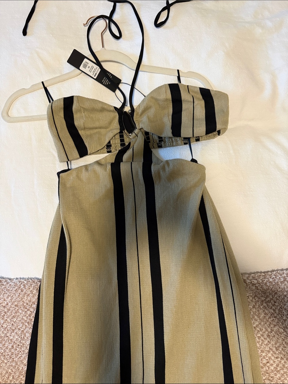 Fashion Nova Olive & Black Striped Cutout Maxi Dress